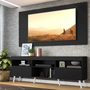 Rack c/ Painel P/TV até 65" e Pés Retrô Flórida Multimóveis  Preto/Branco