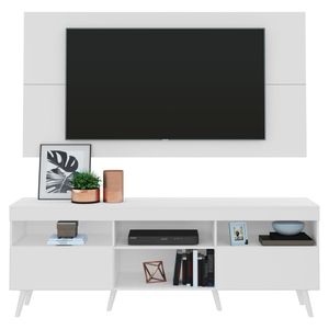 Rack c/ Painel e Suporte TV 65" e Pés Retrô Flórida Multimóveis Branco