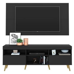 Rack c/ Painel e Suporte TV 65" e Pés Retrô Flórida Multimóveis Preto/Natural