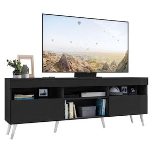 Rack TV 65" com Pés Retrô e 2 Portas Paris Multimóveis Preto/Branco