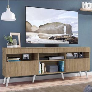 Rack TV 65" com Pés Retrô e 2 Portas Paris Multimóveis Rustic/Branco