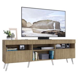 Rack TV 65" com Pés Retrô e 2 Portas Paris Multimóveis Rustic/Branco