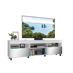 Rack TV 65" com Espelho, Rodízios e 2 Portas Paris Multimóveis Branco