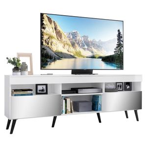 Rack TV 65" com Espelho, Pés Retrô e 2 Portas Paris Multimóveis Branco/Preto