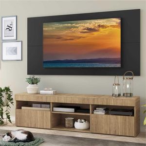 Rack com Painel TV 65" com 2 portas Londres Multimóveis Rustic/Preto