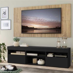 Rack com Painel TV 65" com 2 portas Londres Multimóveis Preto/Rustic