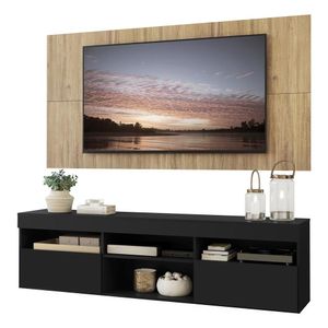 Rack com Painel TV 65" com 2 portas Londres Multimóveis Preto/Rustic