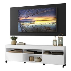 Rack com Painel TV 65" com Rodízios e 2 portas Londres Multimóveis Branco/Preto