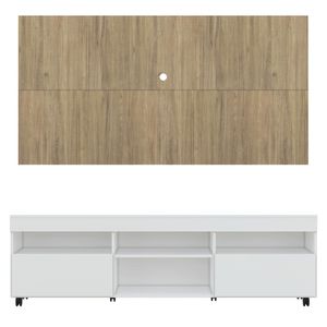 Rack com Painel TV 65" com Rodízios e 2 portas Londres Multimóveis Branco/Rustic