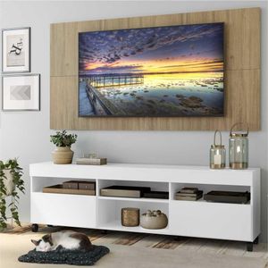 Rack com Painel TV 65" com Rodízios e 2 portas Londres Multimóveis Branco/Rustic