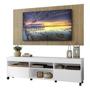 Rack com Painel TV 65" com Rodízios e 2 portas Londres Multimóveis Branco/Rustic