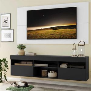 Rack com Painel para TV até 65" Suspenso com 2 Portas Londres Multimóveis Preto/Branco