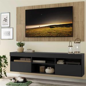 Rack com Painel para TV até 65" Suspenso com 2 Portas Londres Multimóveis Preto/Rustic