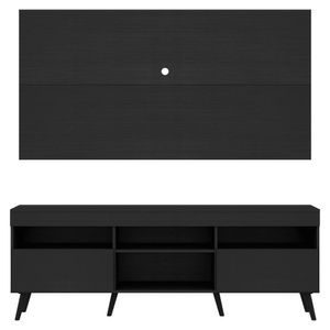 Rack com Painel para TV até 65" Pés Retrô com 2 Portas Londres Multimóveis Preto