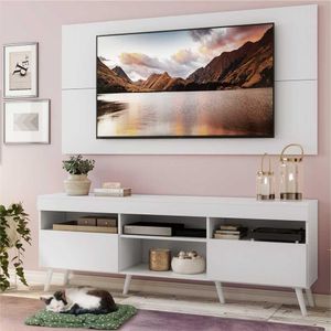 Rack com Painel para TV até 65" Pés Retrô com 2 Portas Londres Multimóveis Branco