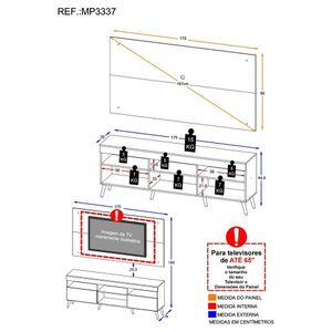Rack com Painel para TV até 65" Pés Retrô com 2 Portas Londres Multimóveis Preto/Branco