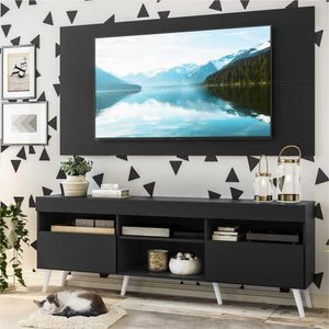 Rack com Painel para TV até 65" Pés Retrô com 2 Portas Londres Multimóveis Preto/Branco