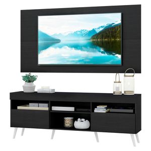 Rack com Painel para TV até 65" Pés Retrô com 2 Portas Londres Multimóveis Preto/Branco