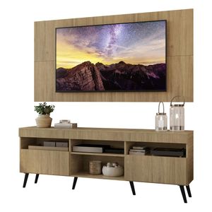 Rack com Painel TV 65" Londres Multimóveis Pés Retrô e 2 portas Rustic/Preto