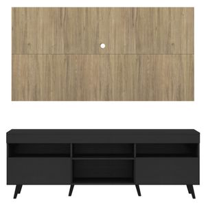 Rack com Painel TV 65" Londres Multimóveis Pés Retrô e 2 portas Preto/Rustic/Preto