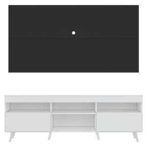 Rack com Painel TV 65" Londres Multimóveis Pés Retrô e 2 portas Branco/Preto/Branco