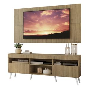 Rack com Painel TV 65" Londres Multimóveis Pés Retrô e 2 portas Rustic/Branco