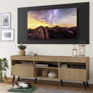 Rack com Painel TV 65" Londres Multimóveis Pés Retrô e 2 portas Rustic/Preto/Preto