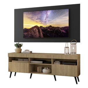 Rack com Painel TV 65" Londres Multimóveis Pés Retrô e 2 portas Rustic/Preto/Preto