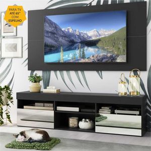 Rack com Espelho, Painel TV 65" e 2 Portas Londres Multimóveis Preto