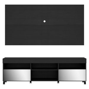 Rack com Espelho, Rodízios e Painel TV 65" e 2 Portas Londres Multimóveis Preto