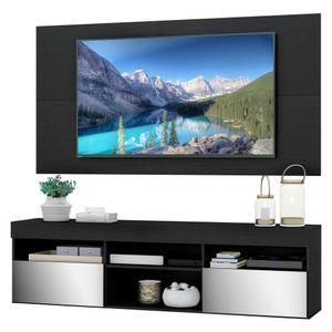 Rack com Espelho, Painel TV 65" e 2 Portas Londres Multimóveis Preto