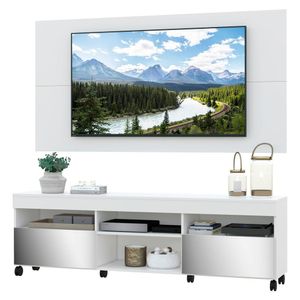 Rack com Espelho, Rodízios e Painel TV 65" e 2 Portas Londres Multimóveis Branco