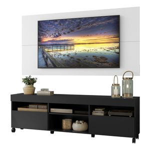 Rack com Painel e Suporte TV 65" com Rodízios e 2 portas Londres Multimóveis Preto/Branco