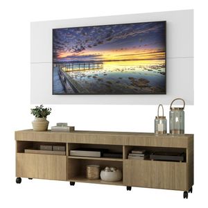 Rack com Painel e Suporte TV 65" com Rodízios e 2 portas Londres Multimóveis Rustic/Branco