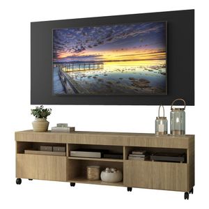 Rack com Painel e Suporte TV 65" com Rodízios e 2 portas Londres Multimóveis Rustic/Preto