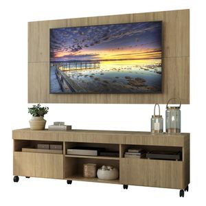 Rack com Painel e Suporte TV 65" com Rodízios e 2 portas Londres Multimóveis Rustic