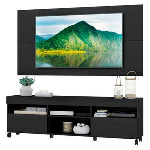 Rack com Painel e Suporte para TV até 65" com Rodízios e 2 Portas Londres Multimóveis Preto