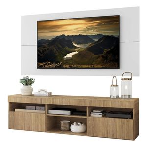 Rack com Painel e Suporte para TV até 65" Suspenso com 2 Portas Londres Multimóveis Rustic/Branco