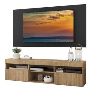 Rack com Painel e Suporte para TV até 65" Suspenso com 2 Portas Londres Multimóveis Rustic/Preto