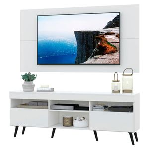 Rack com Painel e Suporte para TV até 65" Pés Retrô com 2 Portas Londres Multimóveis Branco/Preto