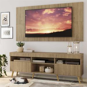 Rack com Painel e Suporte TV 65" Londres Multimóveis Pés Retrô e 2 portas Rustic/Natural