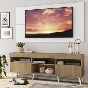 Rack com Painel e Suporte TV 65" Londres Multimóveis Pés Retrô e 2 portas Rustic/Branco/Branco