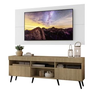 Rack com Painel e Suporte TV 65" Londres Multimóveis Pés Retrô e 2 portas Rustic/Branco/Preto