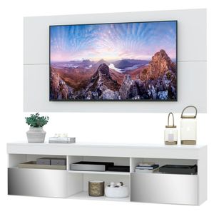 Rack com Espelho, Painel e Suporte TV 65" com 2 Portas Londres Multimóveis Branco