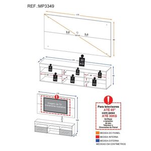 Rack com Espelho, Painel e Suporte TV 65" com 2 Portas Londres Multimóveis Branco