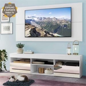 Rack com Espelho, Painel e Suporte TV 65" com 2 Portas Londres Multimóveis Branco