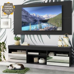 Rack com Espelho, Painel e Suporte TV 65" com 2 Portas Londres Multimóveis Preto