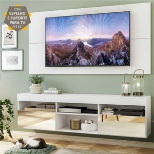 Rack Suspenso com Espelho, Painel e Suporte TV 65" com 2 Portas Londres Multimóveis Branco