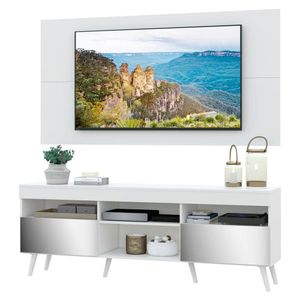 Rack com Espelho, Pés Retrô, Painel e Suporte TV 65" com 2 Portas Londres Multimóveis Branco