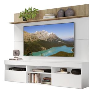 Rack com Painel TV 65" Madri Multimóveis e Prateleira Branco/Rustic